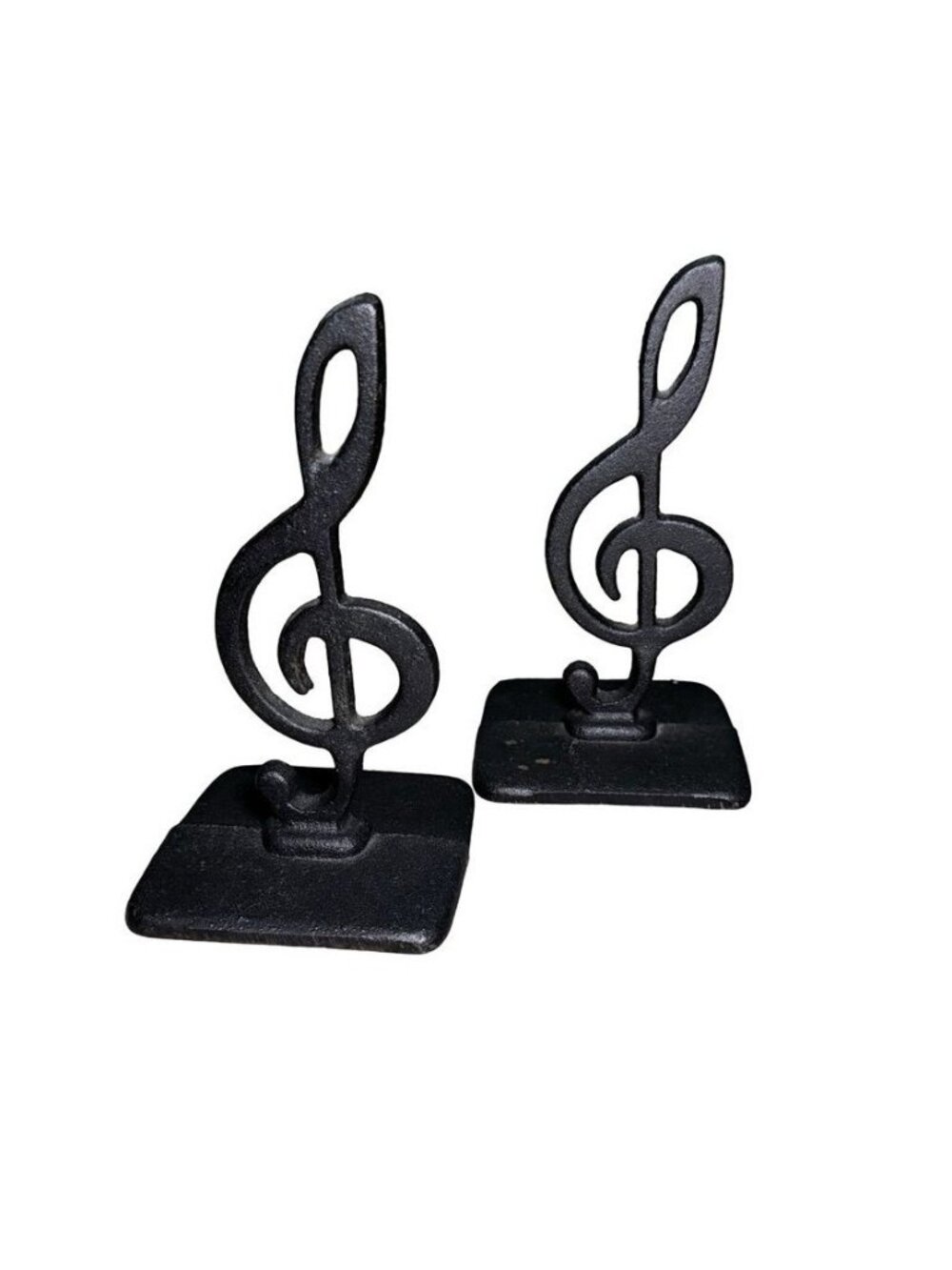 Vintage Musical Treble Clef Cast Iron Bookends Black 6.5" Tall